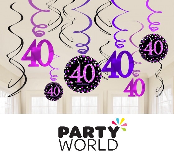 Pink Celebration 40th Birthday Swirls Hanging Decorations
