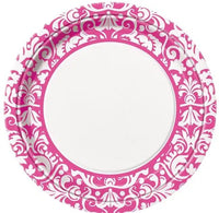 Pink Damask Dinner Plates 9in (8)