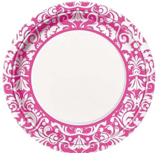 Pink Damask Dinner Plates 9in (8)