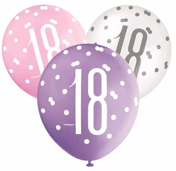 18th Pink Purple And White Latex Balloons (6)