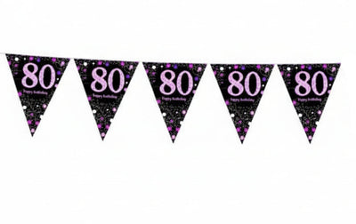 80th Birthday Celebration Pink Prismatic Pennant Banner