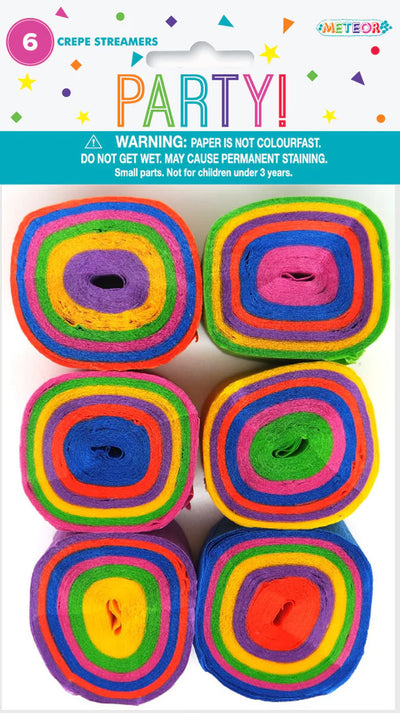 Crepe Streamers Rainbow 6pk