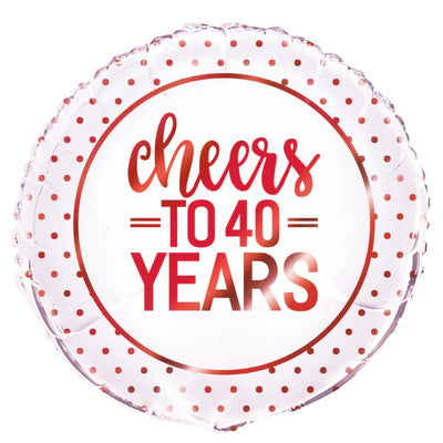 40th Birthday Cheers To 40 Years Helium Foil Balloon 45cm