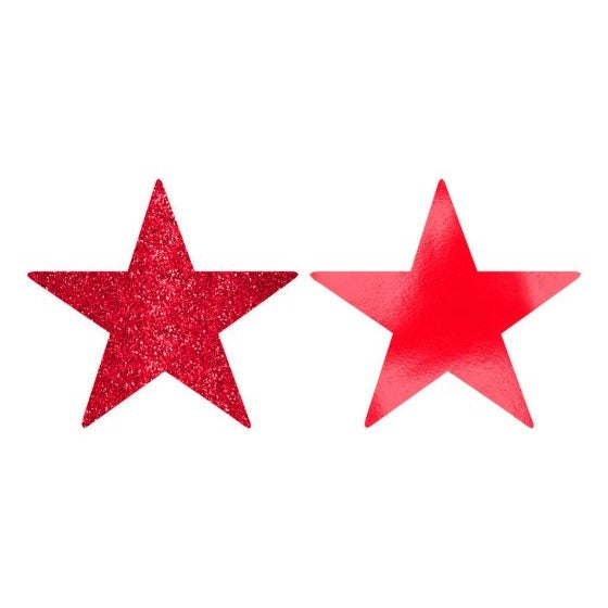 Red Glitter And Foil Star Cutouts 12.7cm (5pk)