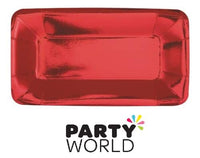 Red foil rectangular appetiser plate close up, 12.7cm, eight plates per pack