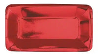 Red foil rectangular appetiser plates, 12.7cm, eight per pack, for canapes and nibbles