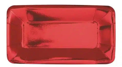Red foil rectangular appetiser plates, 12.7cm, eight per pack, for canapes and nibbles