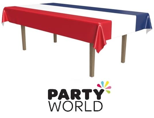 Blue, White & Red Plastic Tablecover