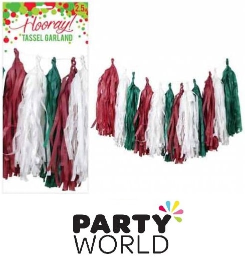 Red, Green & Silver Tinsel Garland 2m