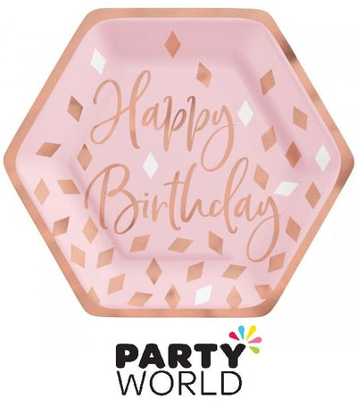 Rose Gold & Navy Hearts Paper Plates 7in (8pk)