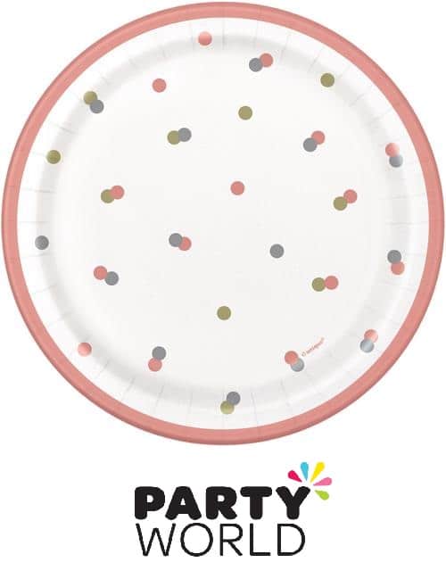 Foiled Gold Dots on Pink Paper Plates 7inch (8pk)