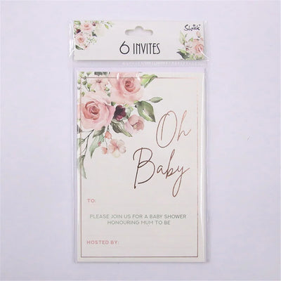 Oh Baby Girl Floral Baby Shower Invitations (6pk)