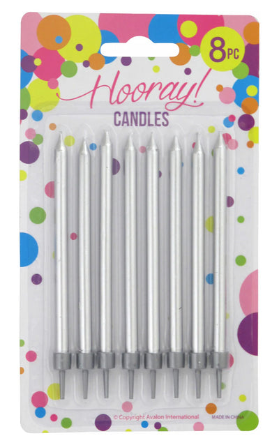 Candles Silver With Holder 8PK