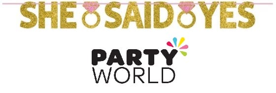 She Said Yes Glittered Cardboard Gold & Pink Ribbon Banner