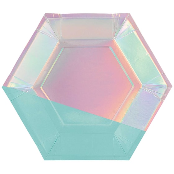 Shimmering Party 23cm Iridescent Hexagonal Paper Plates (8)