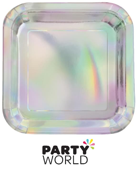 Silver Foil Glitz Iridescent 7in Square Paper Plates (8)