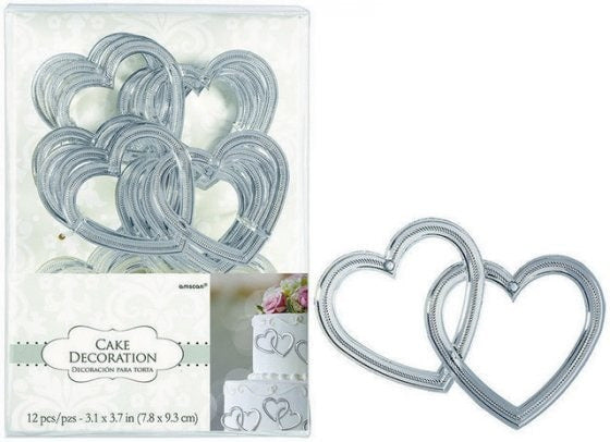 Silver Hearts Entwined Cake Decorations (12)