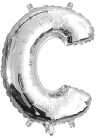 Silver mini foil letter C balloon, air fill, for spelling names above a cake table