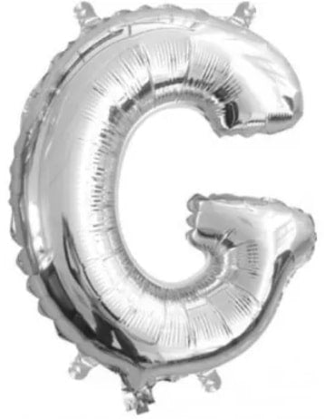 Silver mini foil letter G balloon, air fill, for names and good luck displays