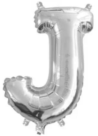 Silver mini foil letter J balloon, air fill, for initials and monograms at parties