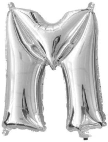 Silver mini foil letter M balloon, air fill, used to spell MUM or a name