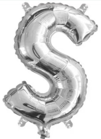 Silver mini foil letter S balloon, air fill, for spelling words on a photo wall