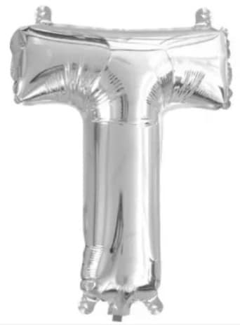 Silver mini foil letter T balloon, air fill, for names and thank you displays