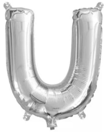 Silver mini foil letter U balloon, air fill, for spelling THANK YOU or GOOD LUCK