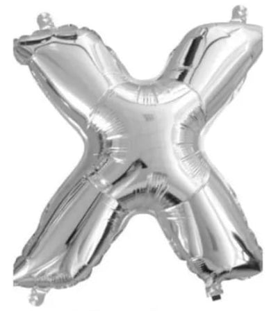 Silver mini foil letter X balloon, air fill, used as a kiss in balloon messages