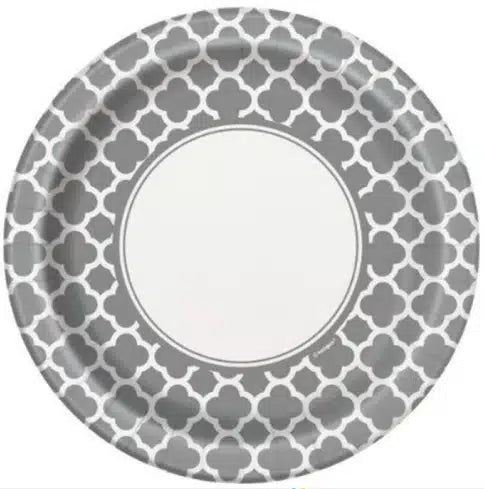 Silver Quatrefoil Paper Plates 9in (8)