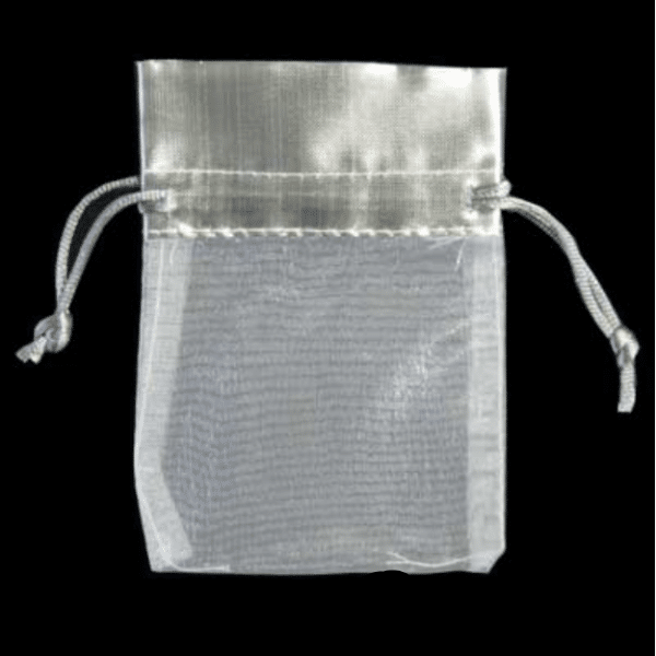 Silver & White Organza Bags 8x10cm (5)