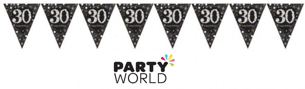 Detail of prismatic plastic pennants on the 30th birthday Sparkling Celebration banner