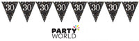 Detail of prismatic plastic pennants on the 30th birthday Sparkling Celebration banner