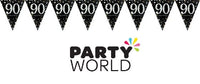 Detail of prismatic plastic pennants on the 90th birthday Sparkling Celebration banner
