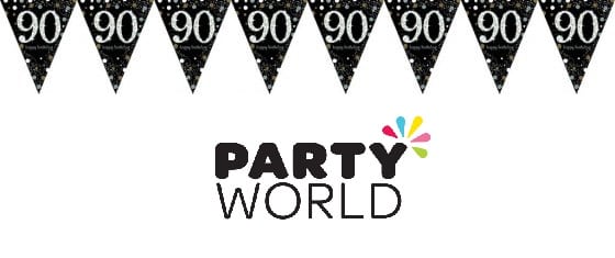 Detail of prismatic plastic pennants on the 90th birthday Sparkling Celebration banner