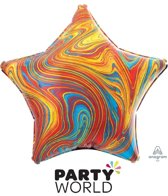 Star Shaped Marble Foil Balloon - Blue, Green, Gold & White 43cm - Air Fill Only