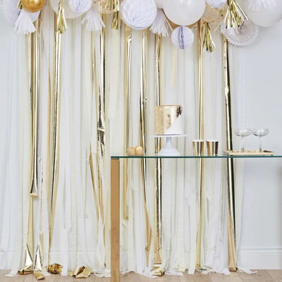 White, Cream and Gold Streamer Backdrop image 0