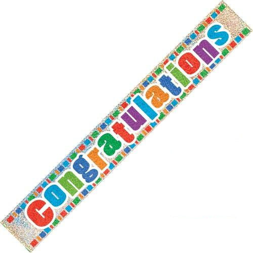 Congratulations metallic foil banner, 3.6m long, for graduations and celebrations