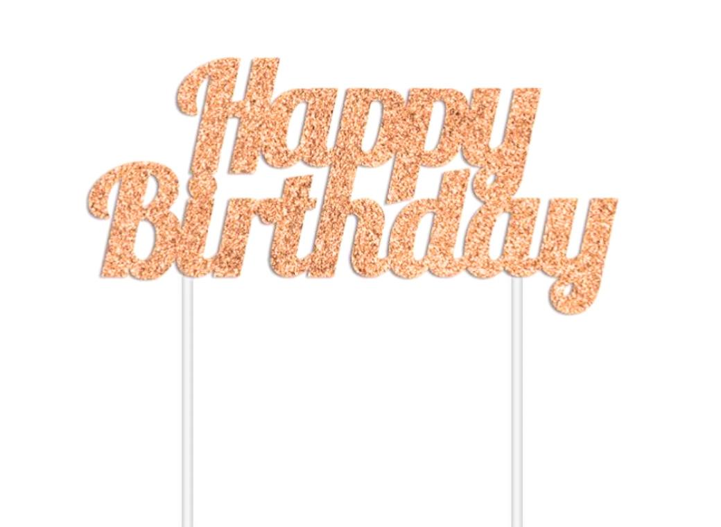 Cake Topper Happy Birthday Rose Gold Glitter image 0