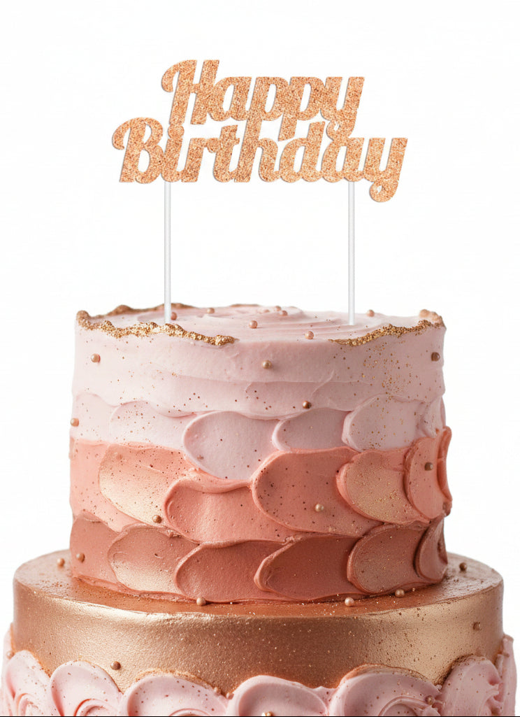 Cake Topper Happy Birthday Rose Gold Glitter image 0