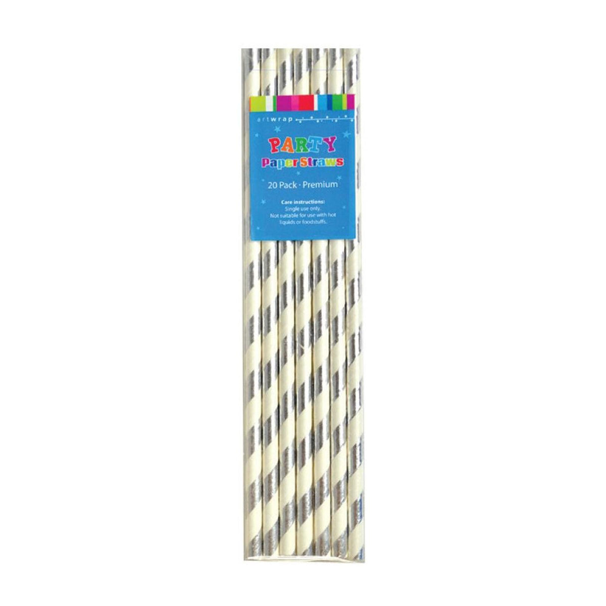 Close view of silver paper straws showing the premium metallic foil finish
