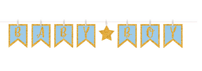 Baby Boy Blue & Gold Glitter Banner (3.65m)
