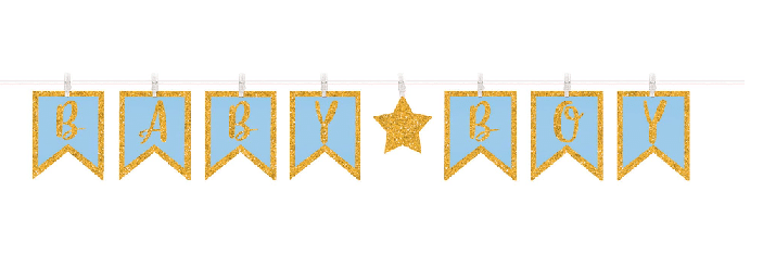 Baby Boy Blue & Gold Glitter Banner (3.65m)