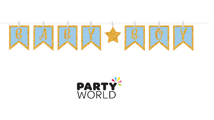 Baby Boy Blue & Gold Glitter Banner (3.65m)