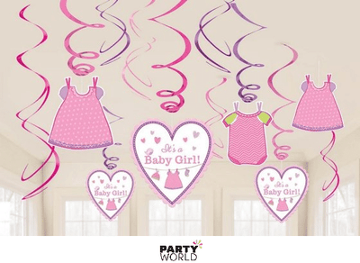 It's A Girl Baby Shower Hanging Swirl Decorations (12pcs)