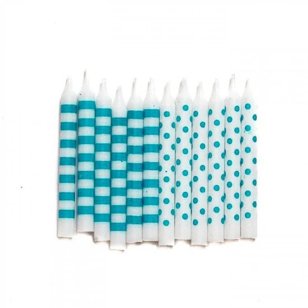 Powder Blue Dots and Stripes Candle - 12pk