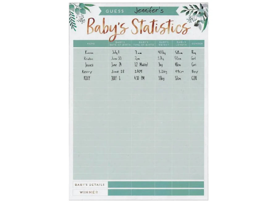 Baby Shower Game - Guess Baby's Statistics
