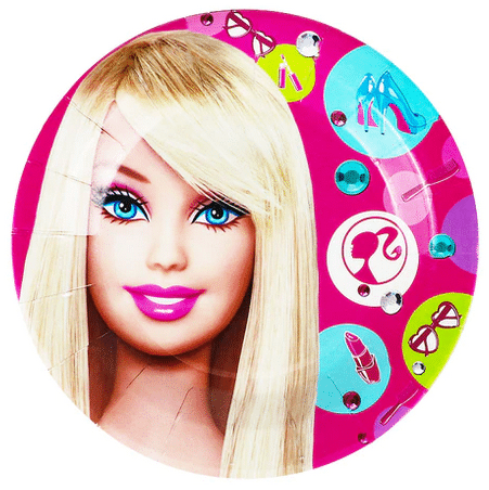 Party World paper plate with a cartoon character on a pink background