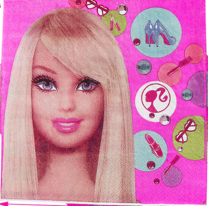 Party World product with a doll face and decorative elements on a pink background