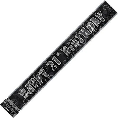 Banner Happy 21st Birthday - Black &amp; Silver